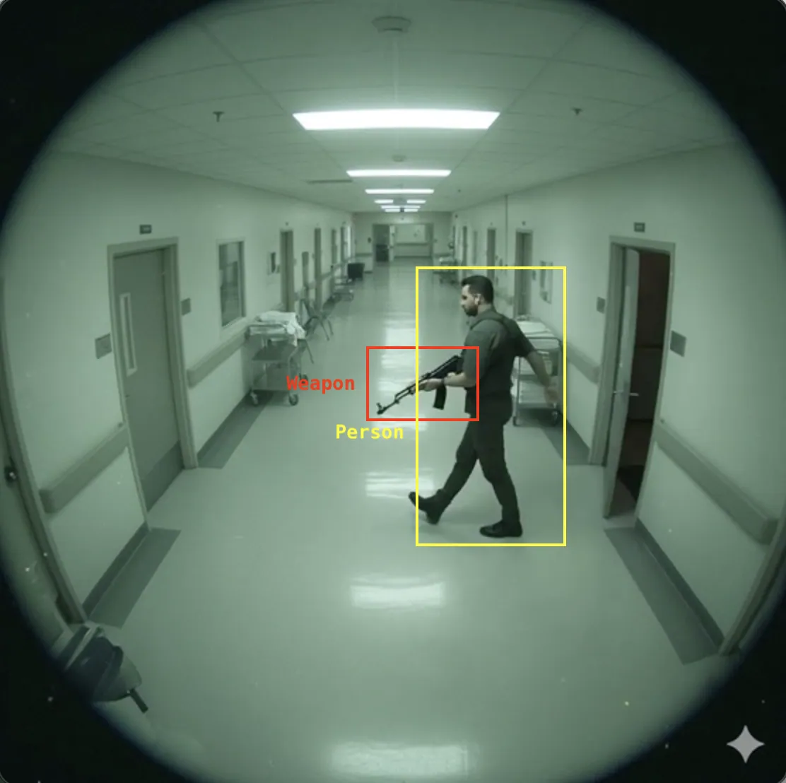 The same corridor with a generated incident and bounding boxes