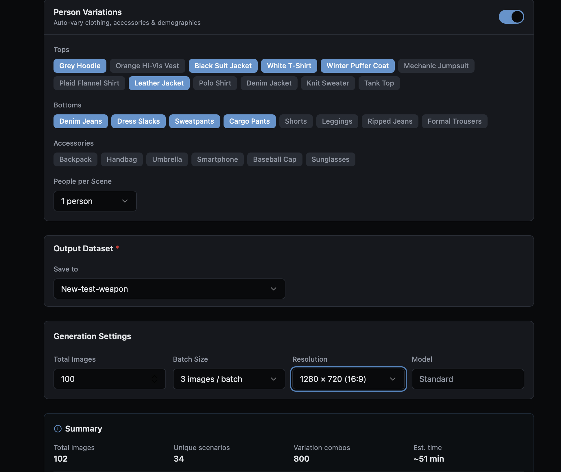 Variation Setting Simuletic Platform — AI Synthetic Data Generation | Simuletic
